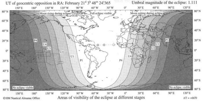 Область видимості на різних стадіях затемнення 21 лютого 2008 р.
